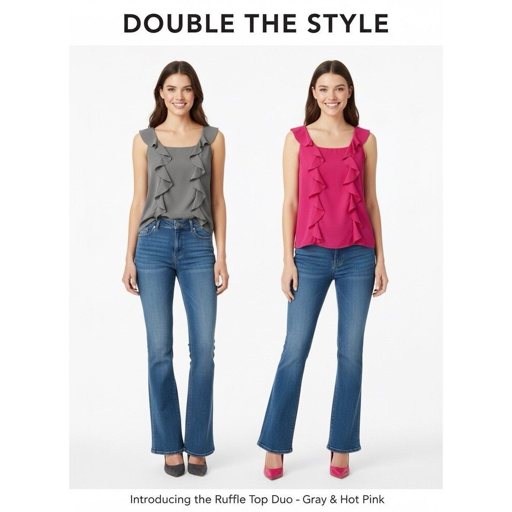 Ruffle tank top set of 2. gray and hot pink (pre-loved) size S
